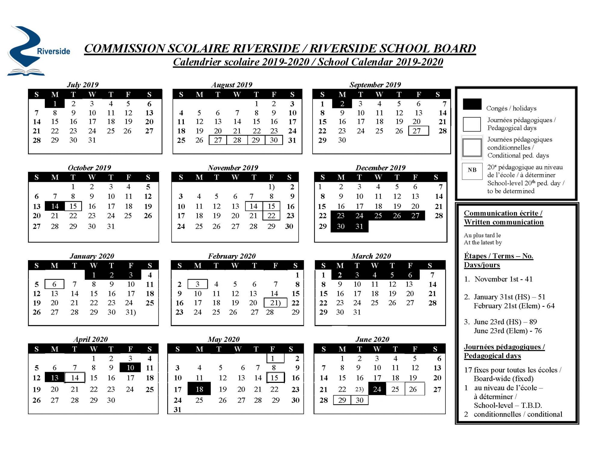 Riverside School Board Calendar 2020